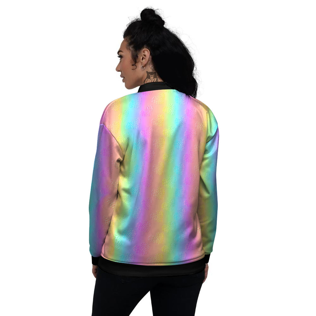 Hearts Rainbow Leopard Print Pattern Women's Bomber Jacket-grizzshop