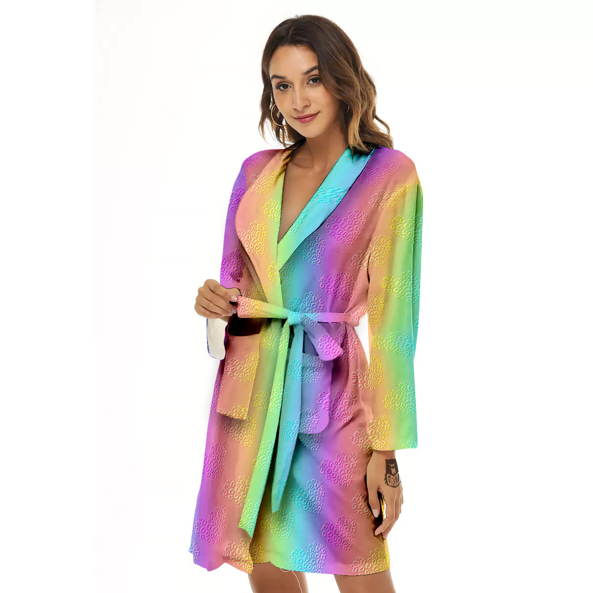 Hearts Rainbow Leopard Print Pattern Women's Robe-grizzshop