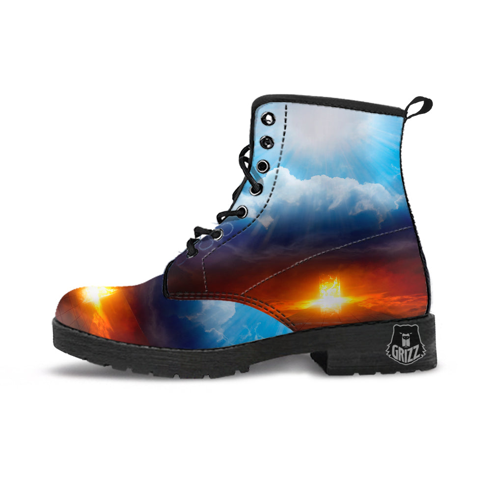 Heaven And Hell Print Leather Boots-grizzshop