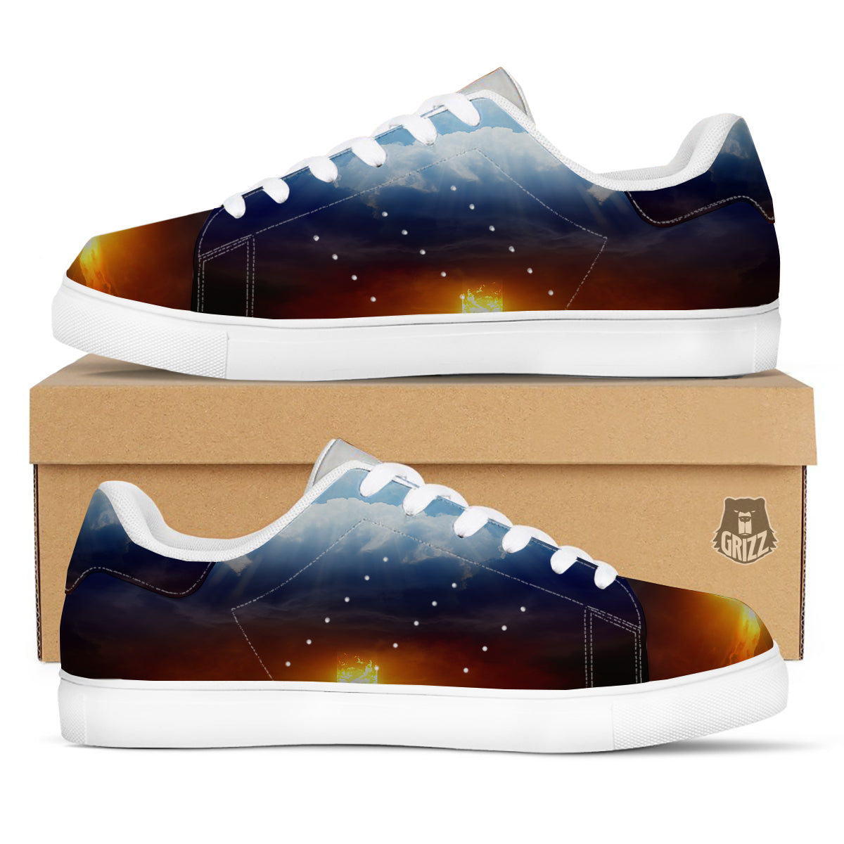 Heaven And Hell Print White Low Top Sneakers-grizzshop