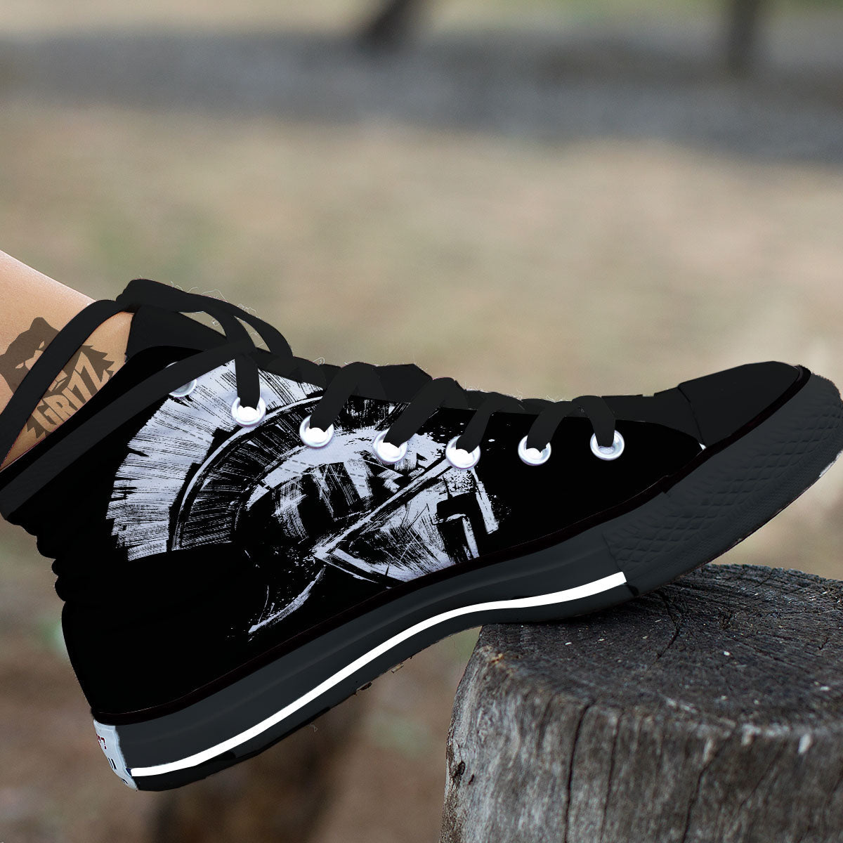 Helmet Ancient Spartan Print Black High Top Shoes-grizzshop