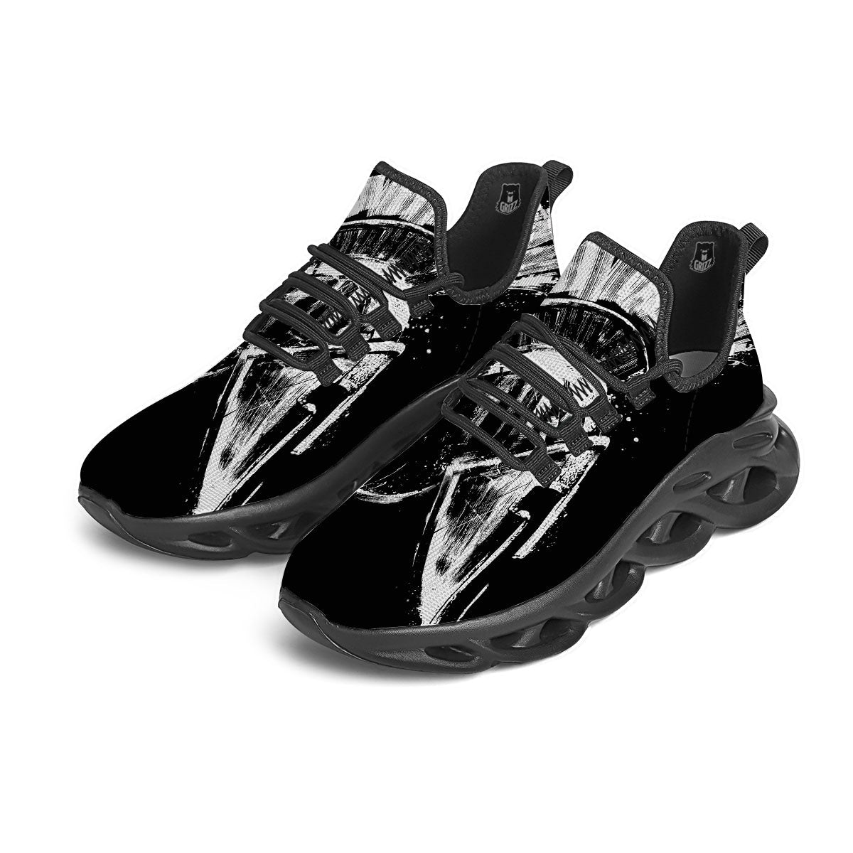 Helmet Ancient Spartan Print Black Running Shoes-grizzshop