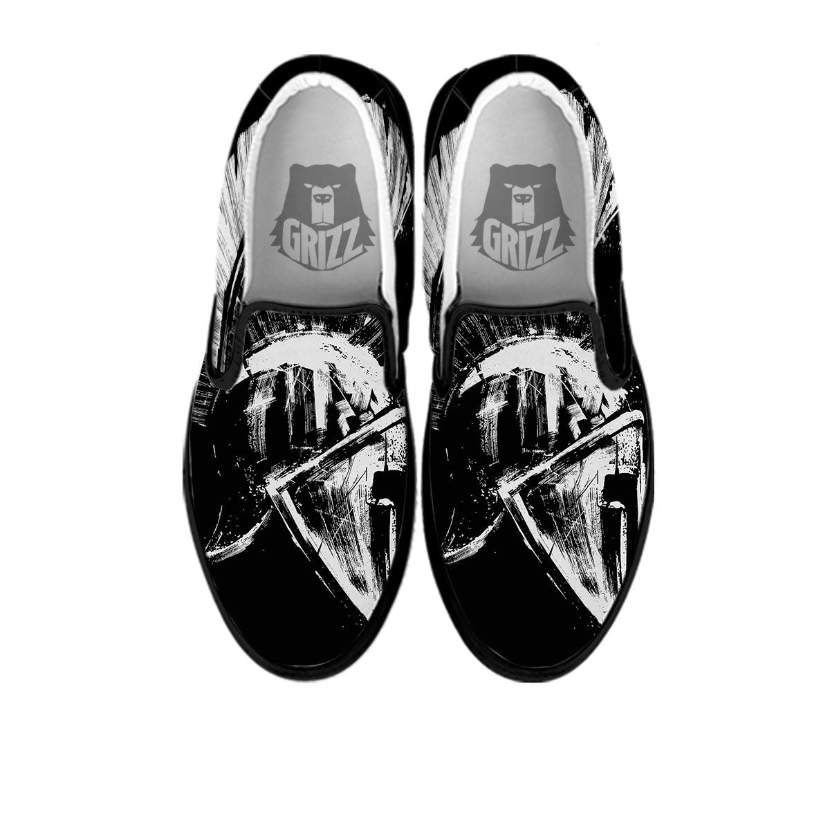 Helmet Ancient Spartan Print Black Slip On Shoes-grizzshop