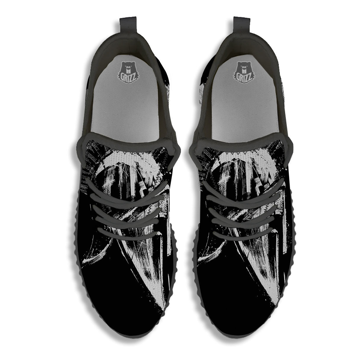 Helmet Ancient Spartan Print Black Walking Shoes-grizzshop