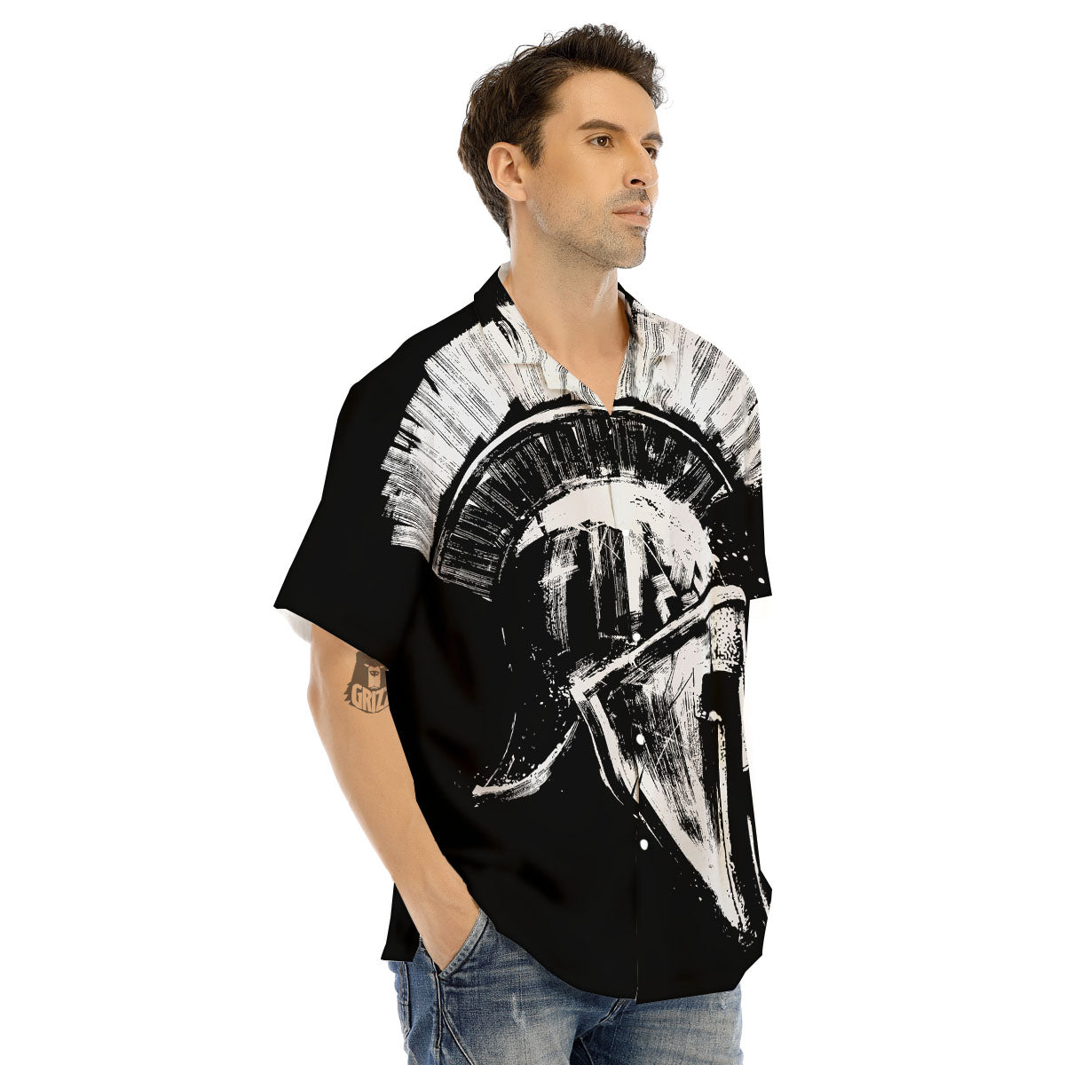 Helmet Ancient Spartan Print Men's Hawaiian Shirt-grizzshop