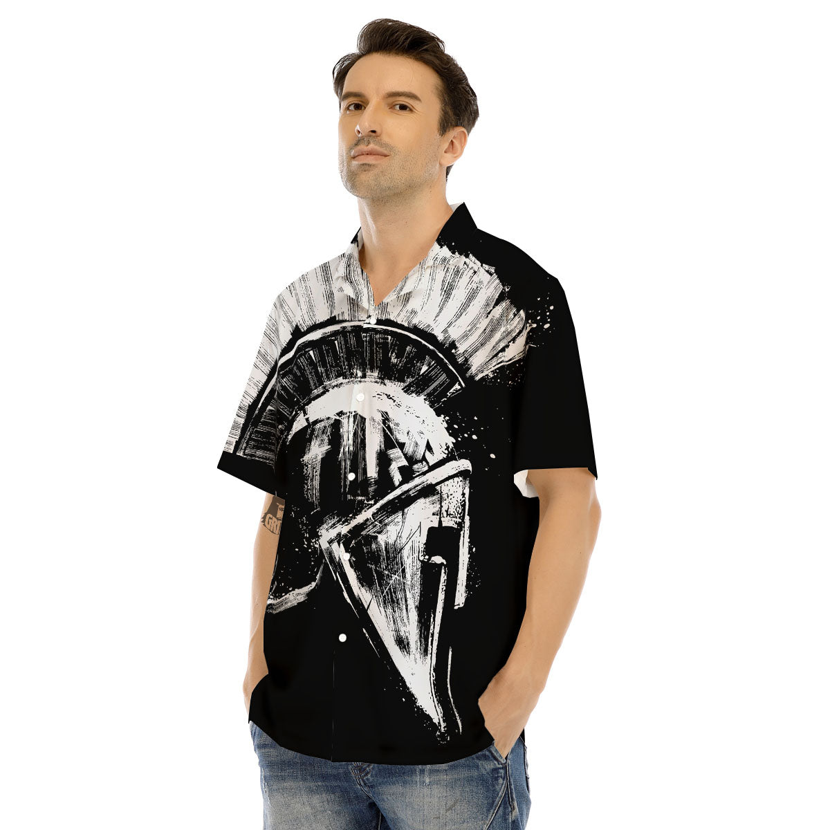 Helmet Ancient Spartan Print Men's Hawaiian Shirt-grizzshop