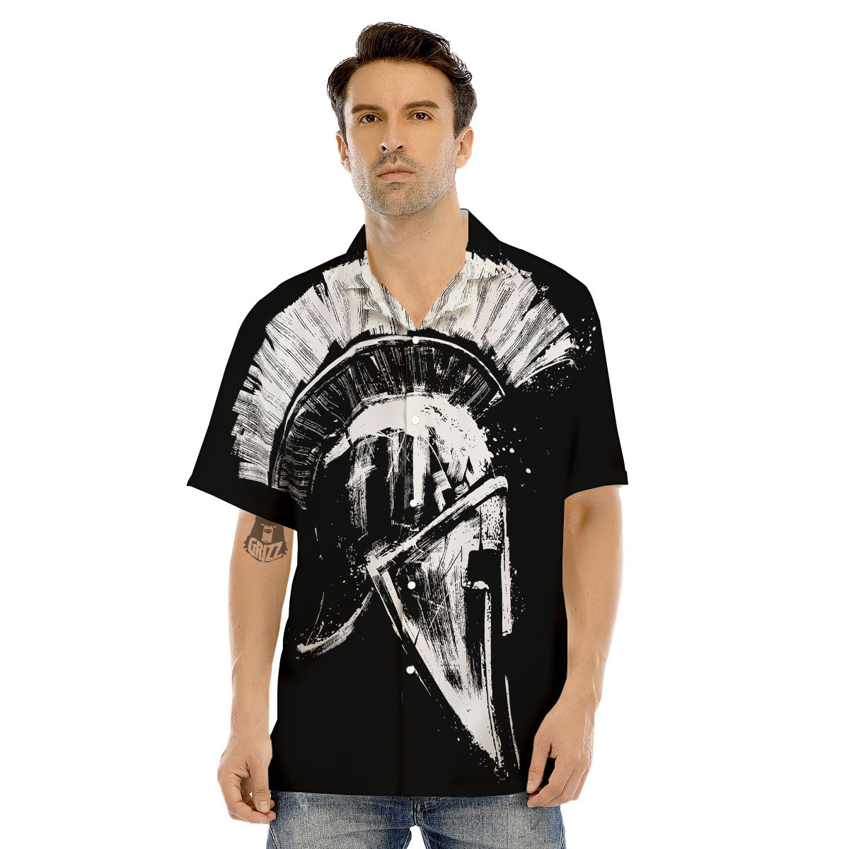 Helmet Ancient Spartan Print Men's Hawaiian Shirt-grizzshop