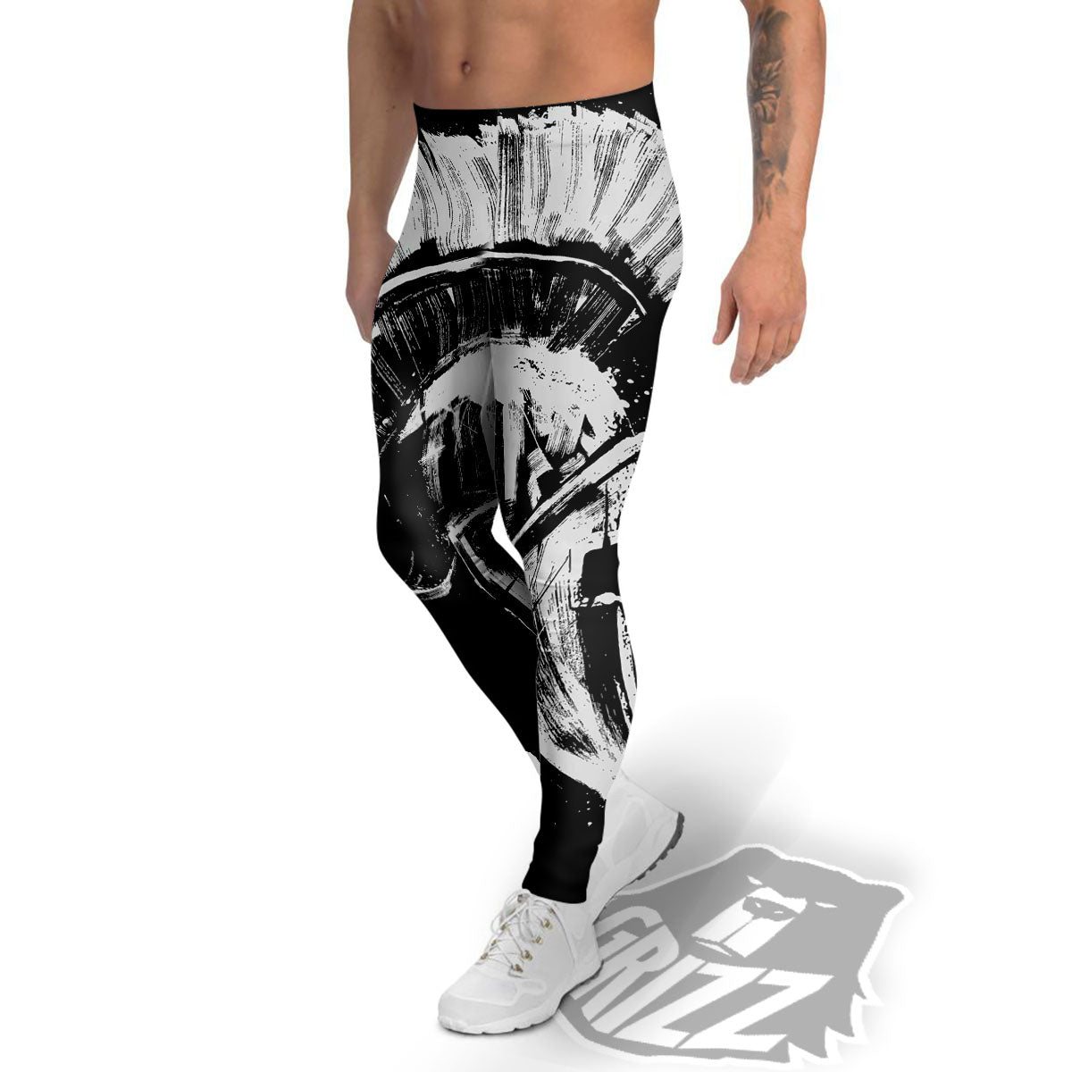Helmet Ancient Spartan Print Men's Leggings-grizzshop