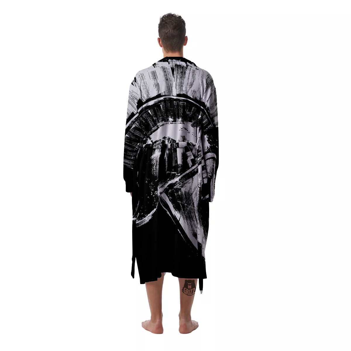 Helmet Ancient Spartan Print Men's Robe-grizzshop