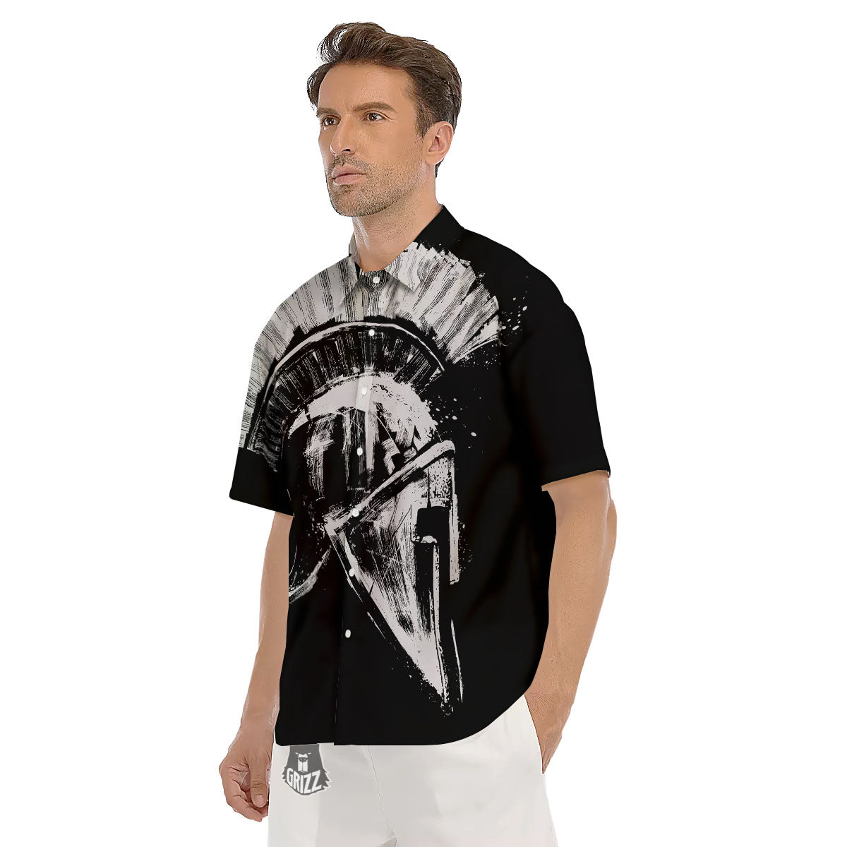 Helmet Ancient Spartan Print Men's Short Sleeve Shirts-grizzshop