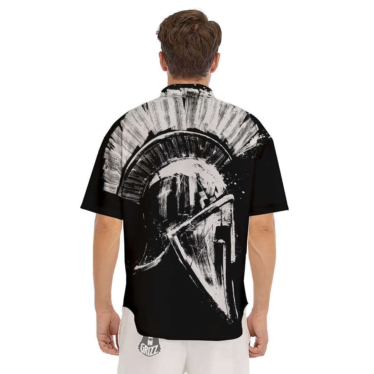 Helmet Ancient Spartan Print Men's Short Sleeve Shirts-grizzshop