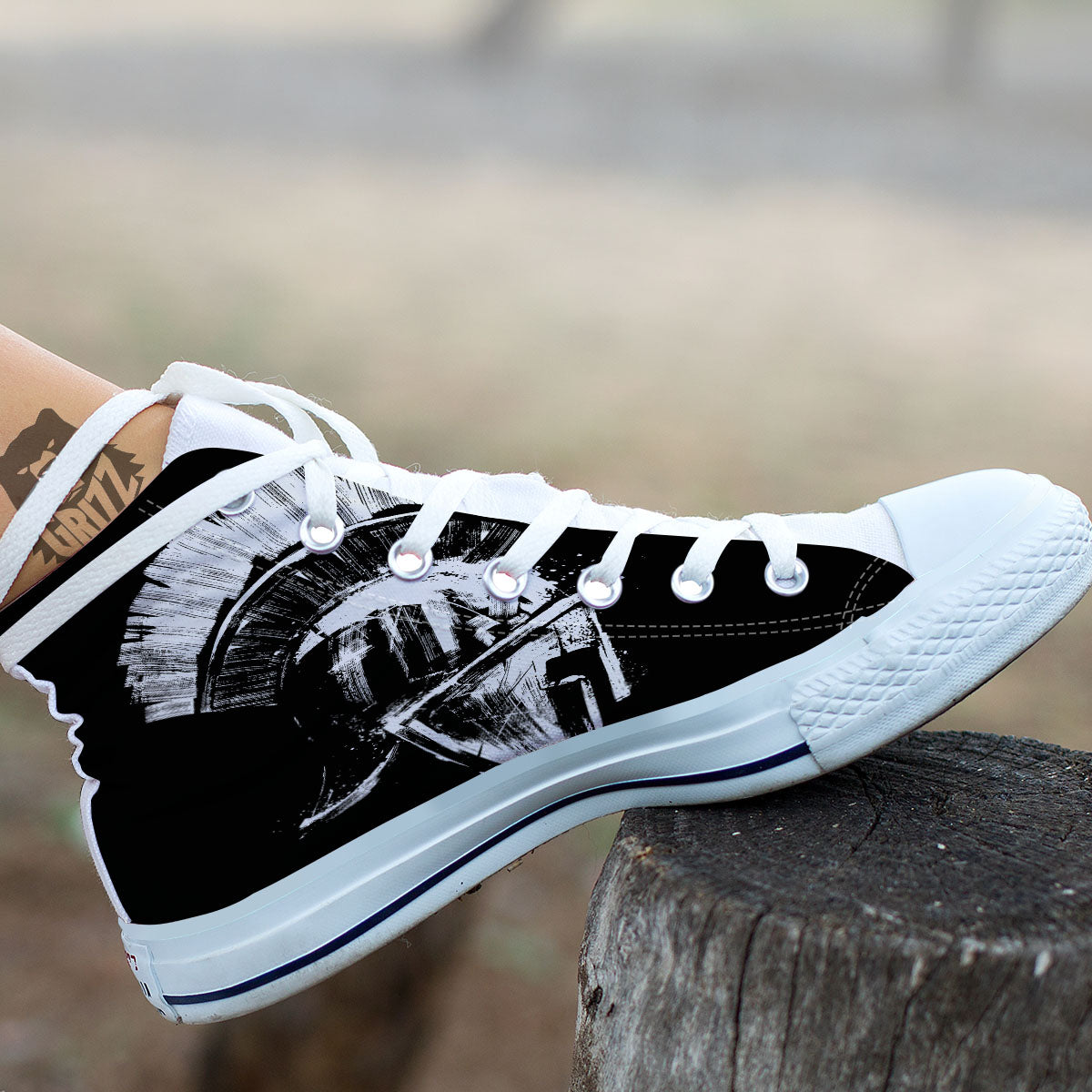 Helmet Ancient Spartan Print White High Top Shoes-grizzshop