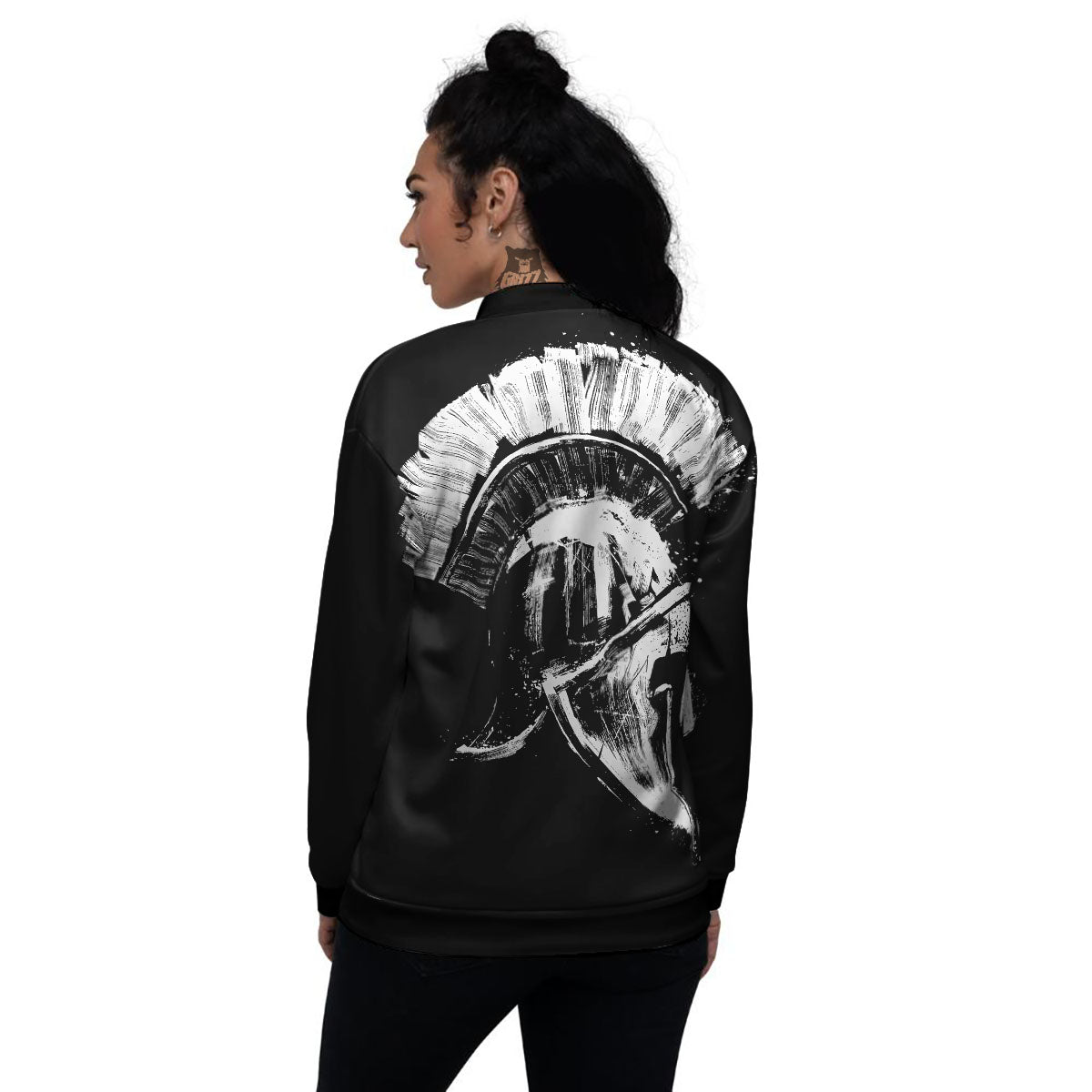Helmet Ancient Spartan Print Women's Bomber Jacket-grizzshop
