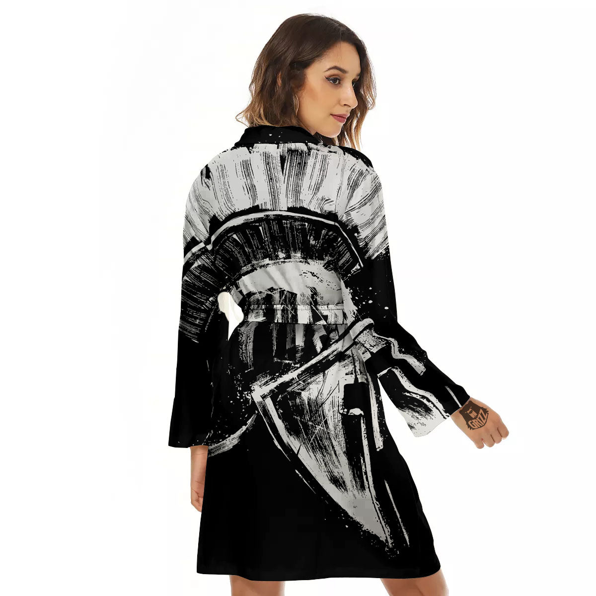 Helmet Ancient Spartan Print Women's Robe-grizzshop