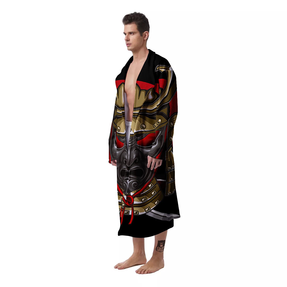 Helmet Japanese Samurai Print Men's Robe-grizzshop