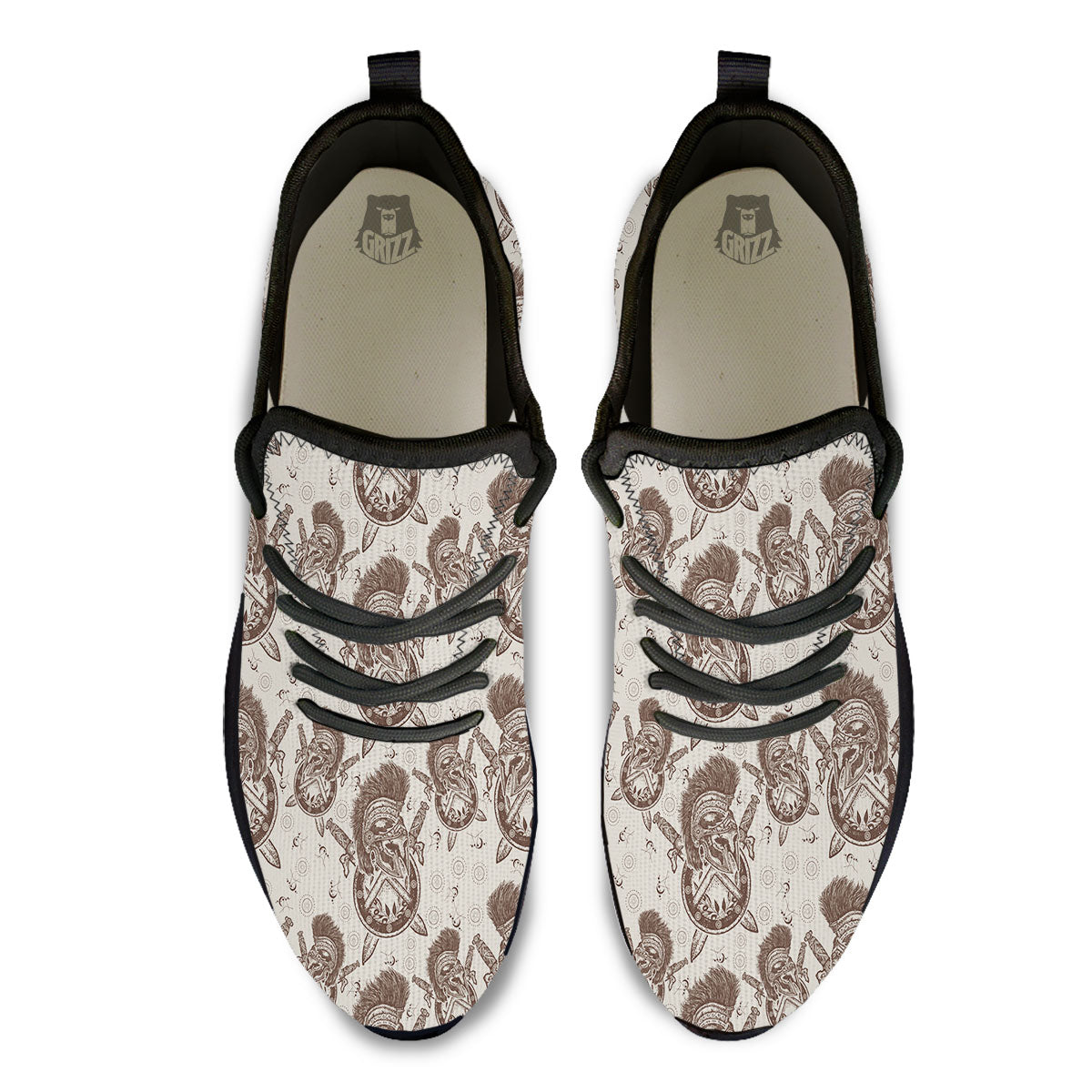 Helmet Spartan Warrior Print Pattern Black Athletic Shoes-grizzshop