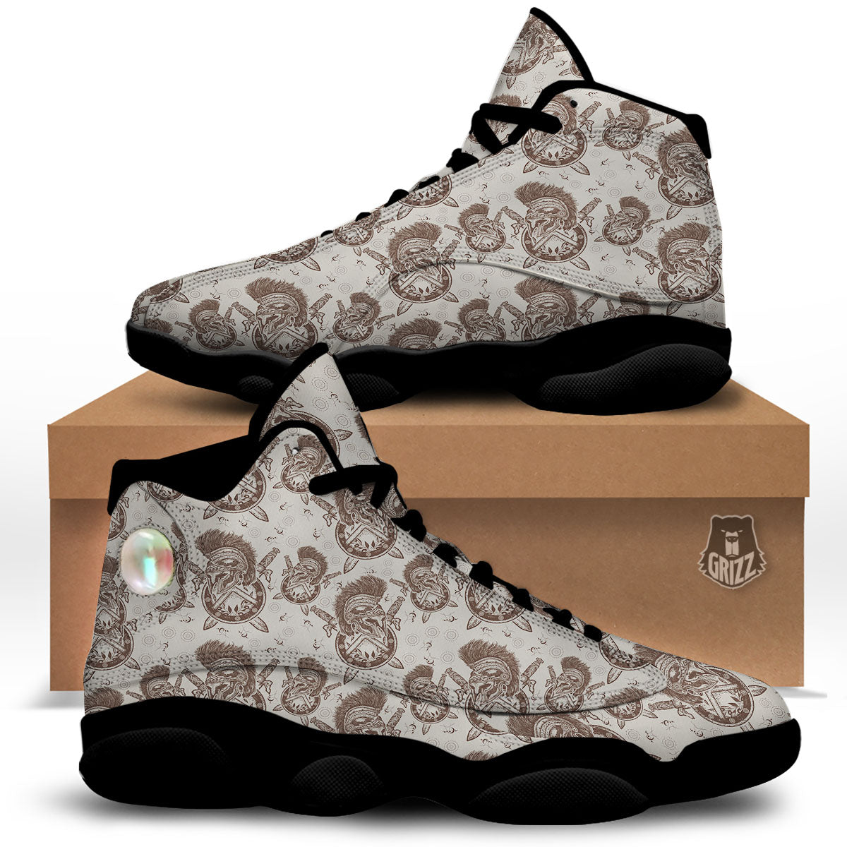 Helmet Spartan Warrior Print Pattern Black Basketball Shoes-grizzshop