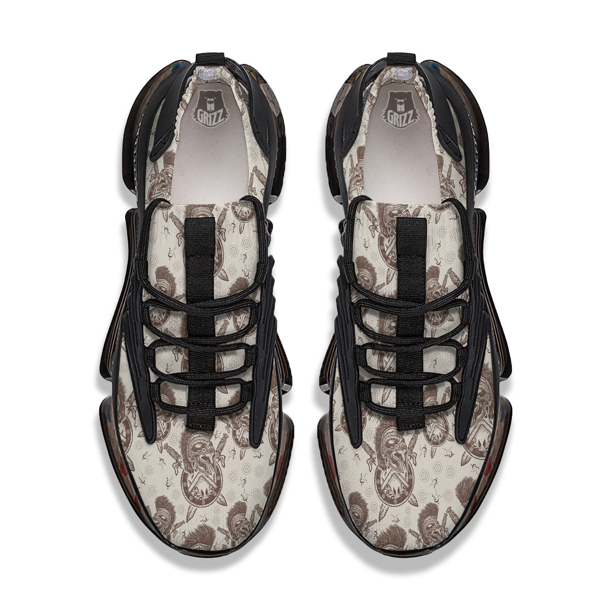 Helmet Spartan Warrior Print Pattern Black Gym Shoes-grizzshop