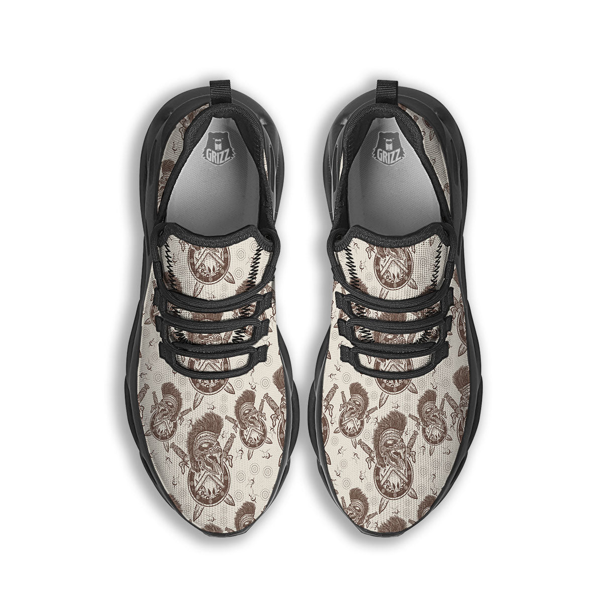 Helmet Spartan Warrior Print Pattern Black Running Shoes-grizzshop