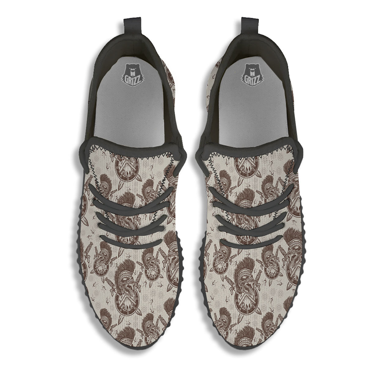 Helmet Spartan Warrior Print Pattern Black Walking Shoes-grizzshop