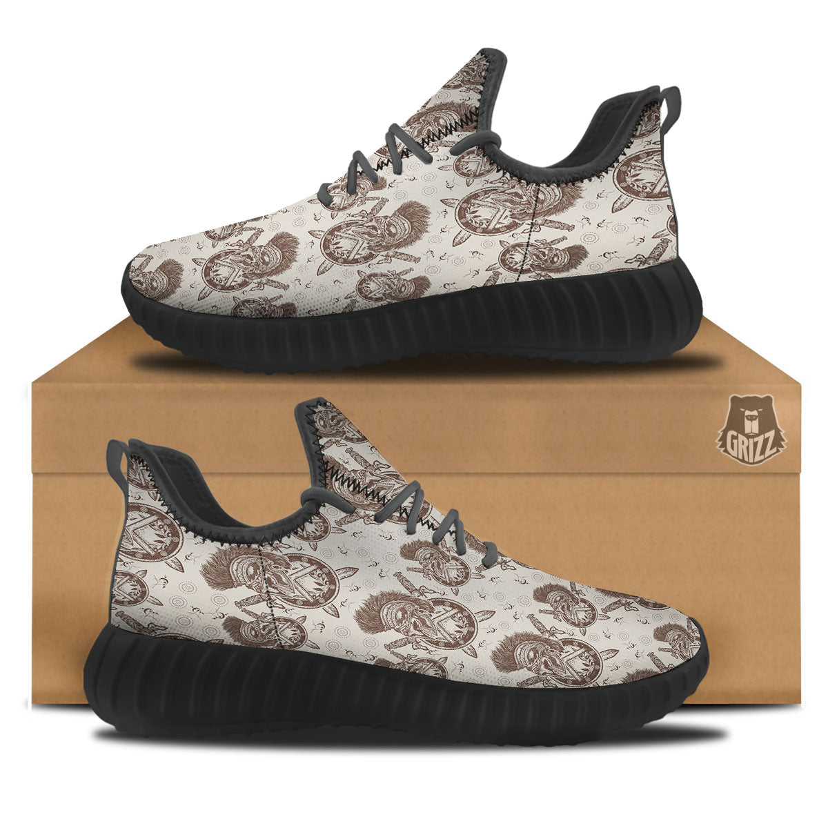 Helmet Spartan Warrior Print Pattern Black Walking Shoes-grizzshop