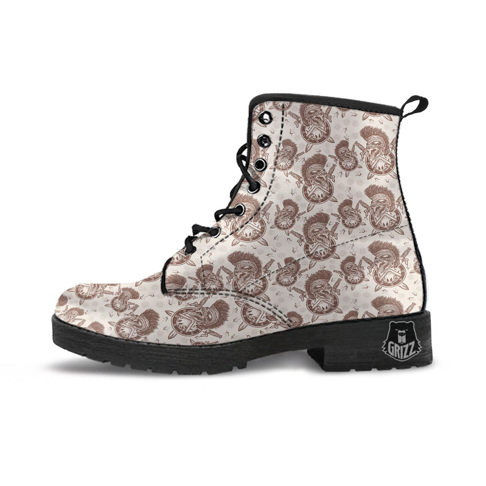 Helmet Spartan Warrior Print Pattern Leather Boots-grizzshop