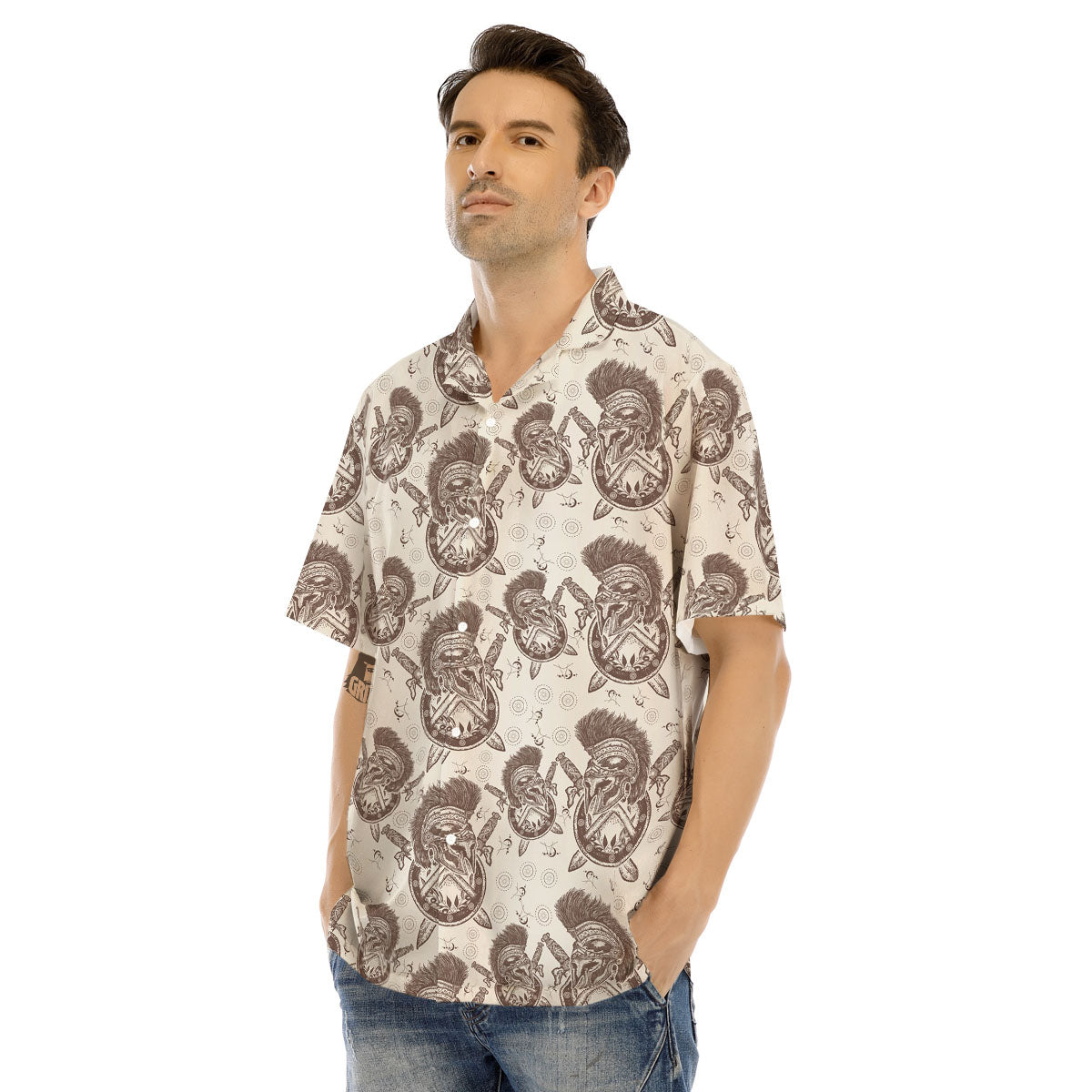 Helmet Spartan Warrior Print Pattern Men's Hawaiian Shirt-grizzshop