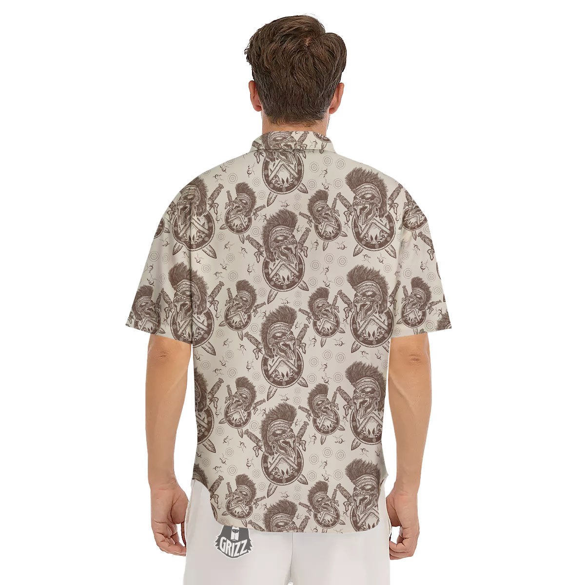 Helmet Spartan Warrior Print Pattern Men's Short Sleeve Shirts-grizzshop