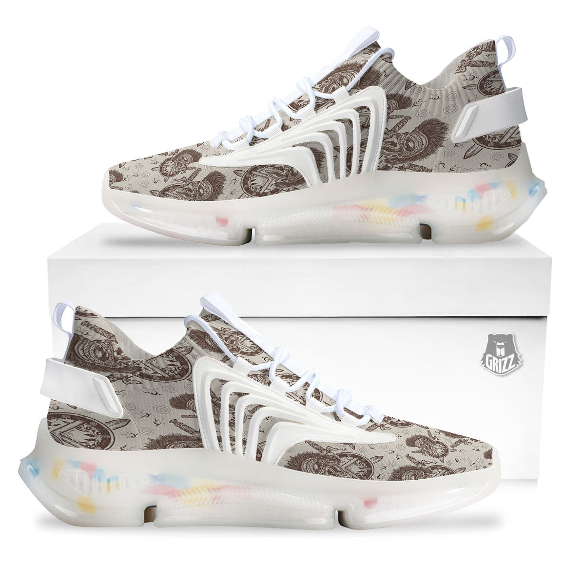 Helmet Spartan Warrior Print Pattern White Gym Shoes-grizzshop