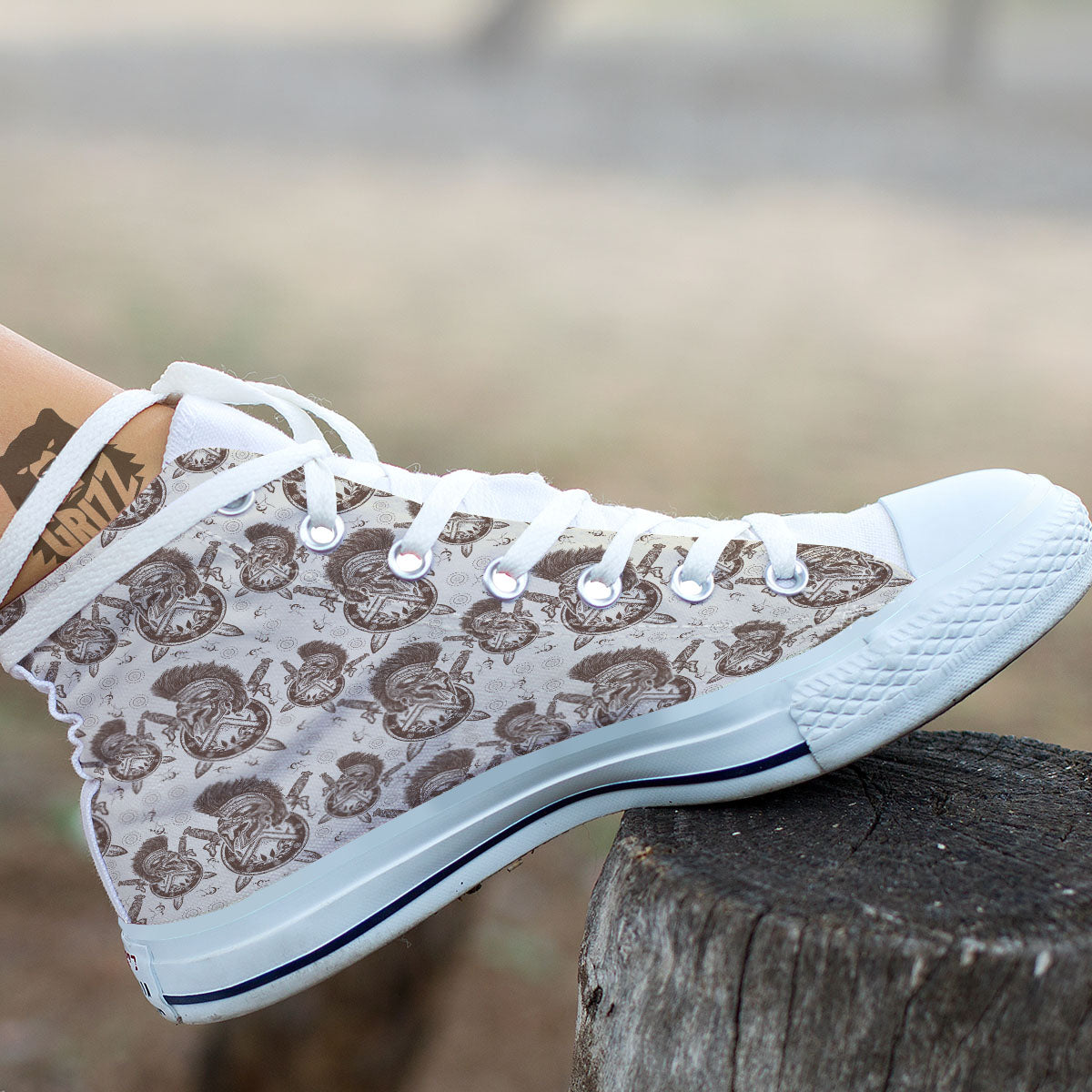 Helmet Spartan Warrior Print Pattern White High Top Shoes-grizzshop