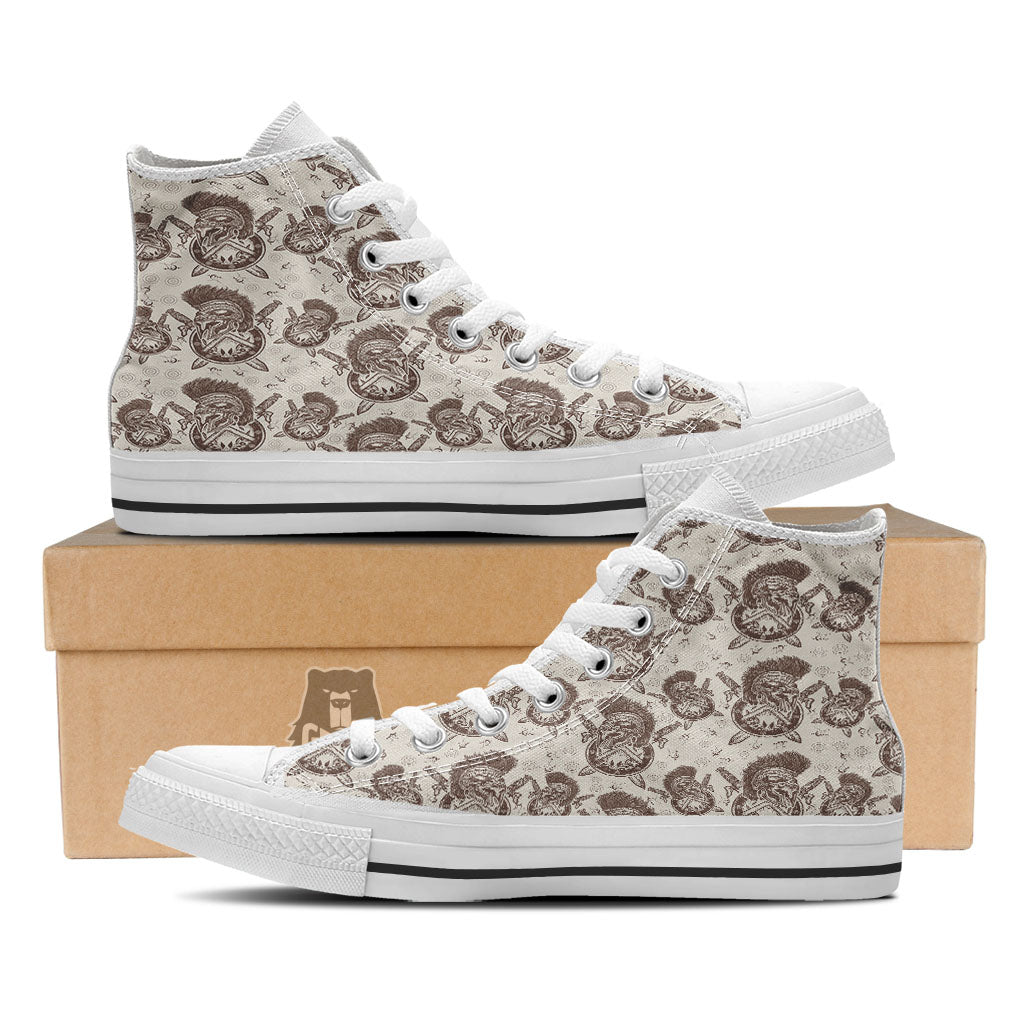 Helmet Spartan Warrior Print Pattern White High Top Shoes-grizzshop