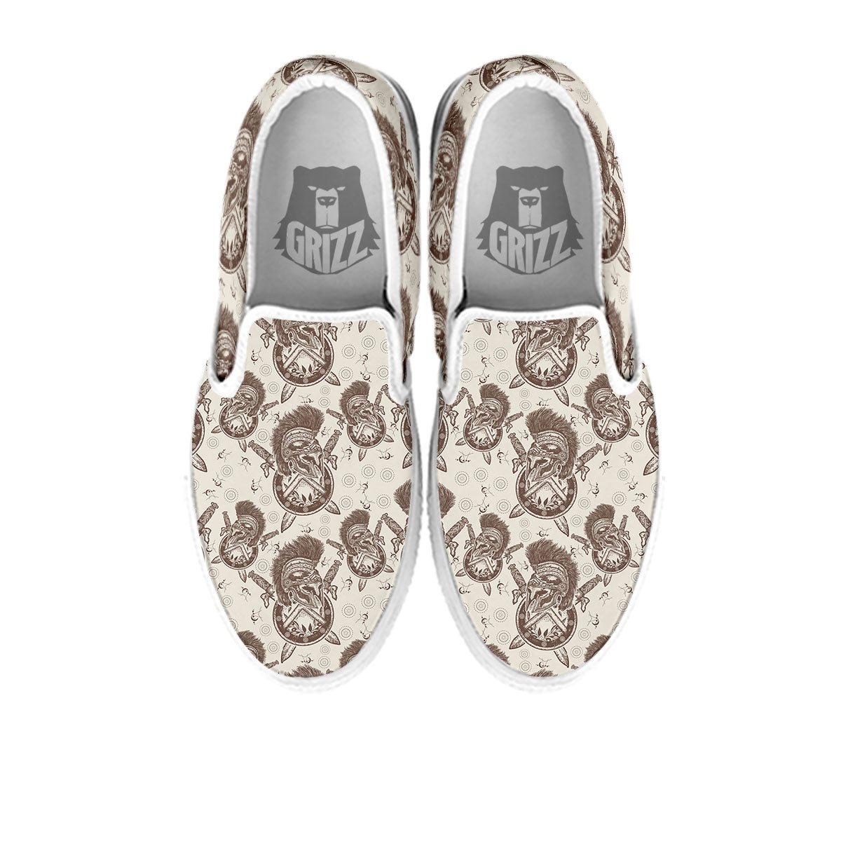 Helmet Spartan Warrior Print Pattern White Slip On Shoes-grizzshop