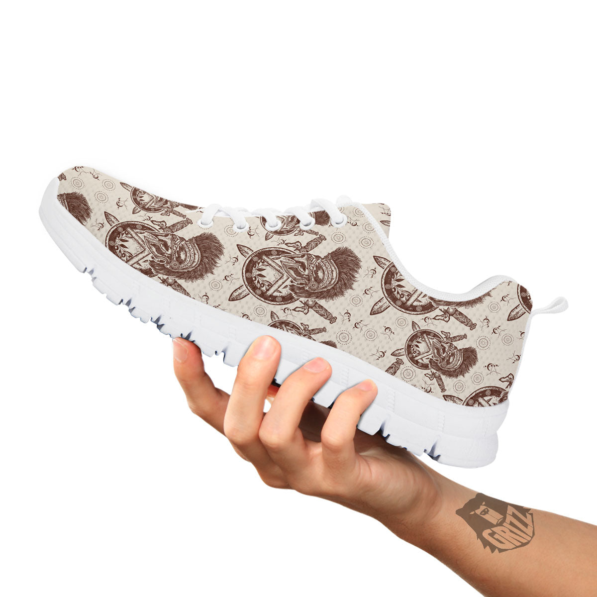 Helmet Spartan Warrior Print Pattern White Sneaker-grizzshop