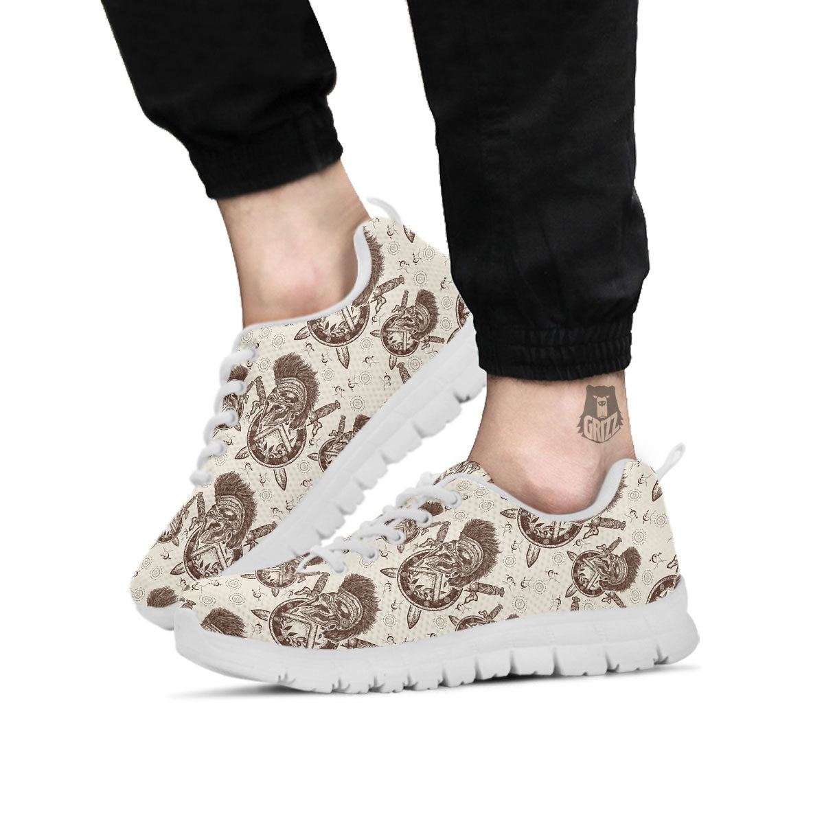 Helmet Spartan Warrior Print Pattern White Sneaker-grizzshop