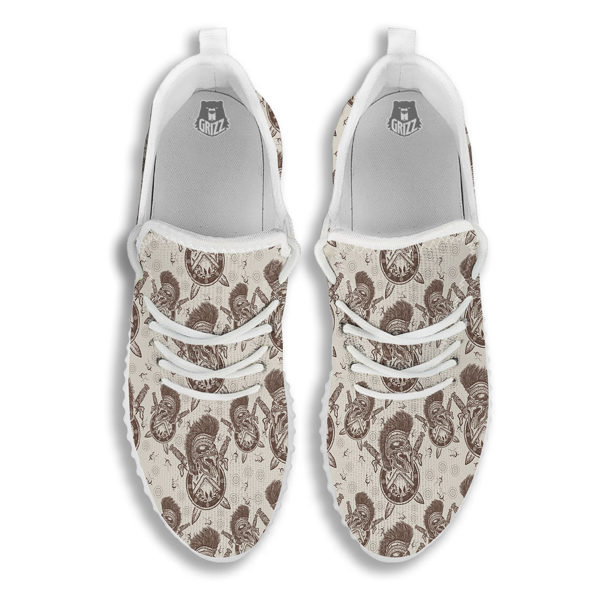 Helmet Spartan Warrior Print Pattern White Walking Shoes-grizzshop