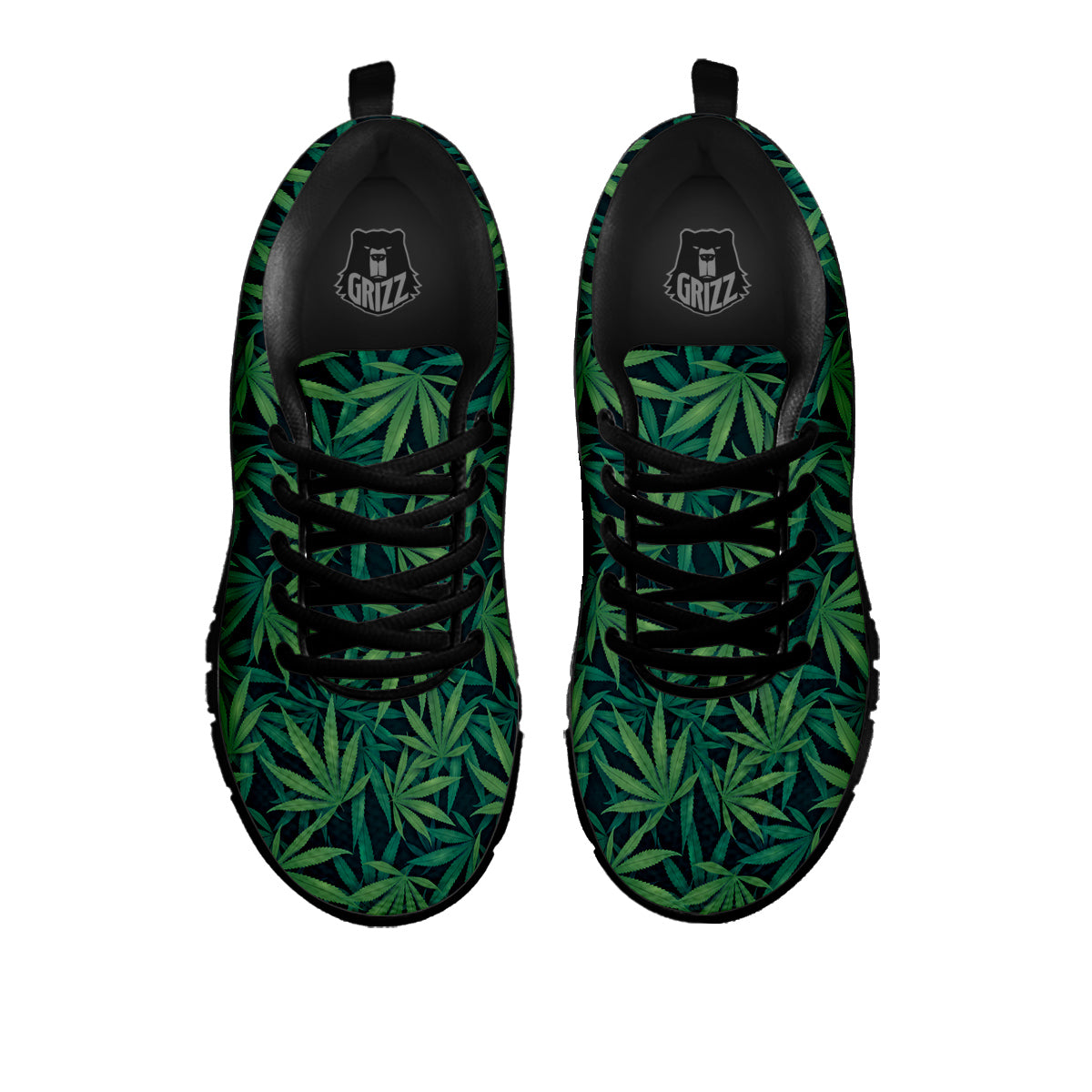 Hemp Dark Green Print Pattern Black Sneaker-grizzshop