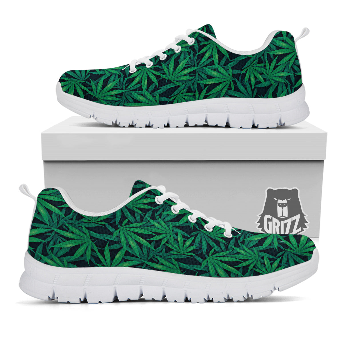 Hemp Dark Green Print Pattern White Sneaker-grizzshop