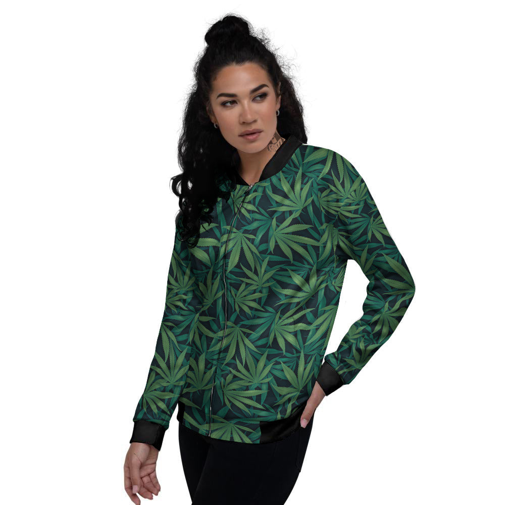 Hemp Dark Green Print Pattern Women's Bomber Jacket-grizzshop