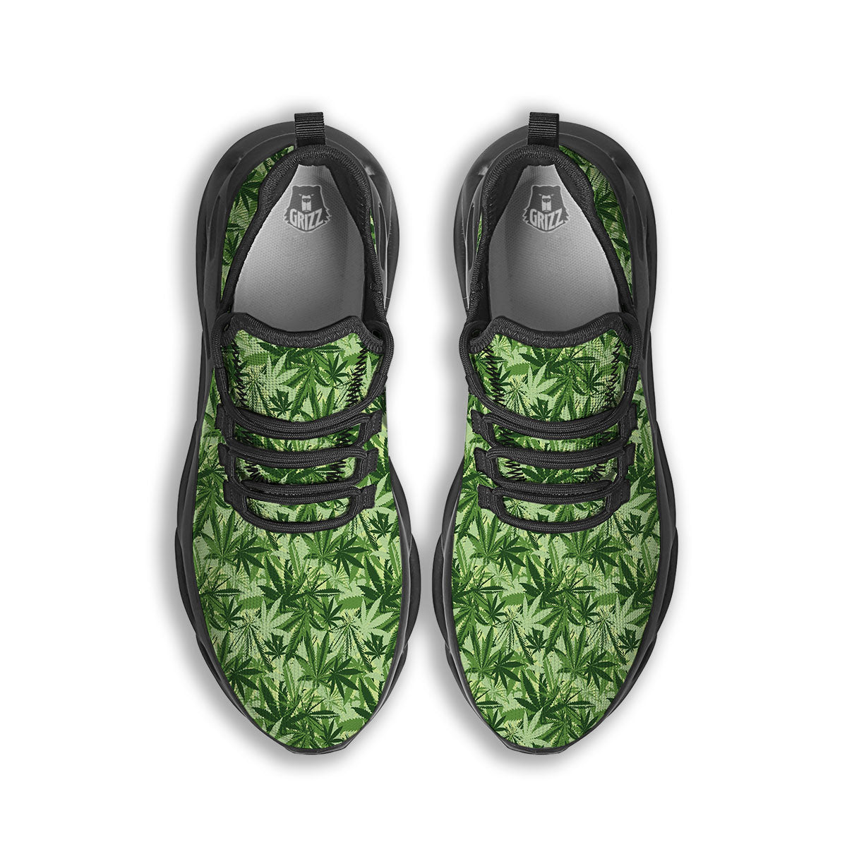 Hemp Leaf Print Pattern Black Running Shoes-grizzshop