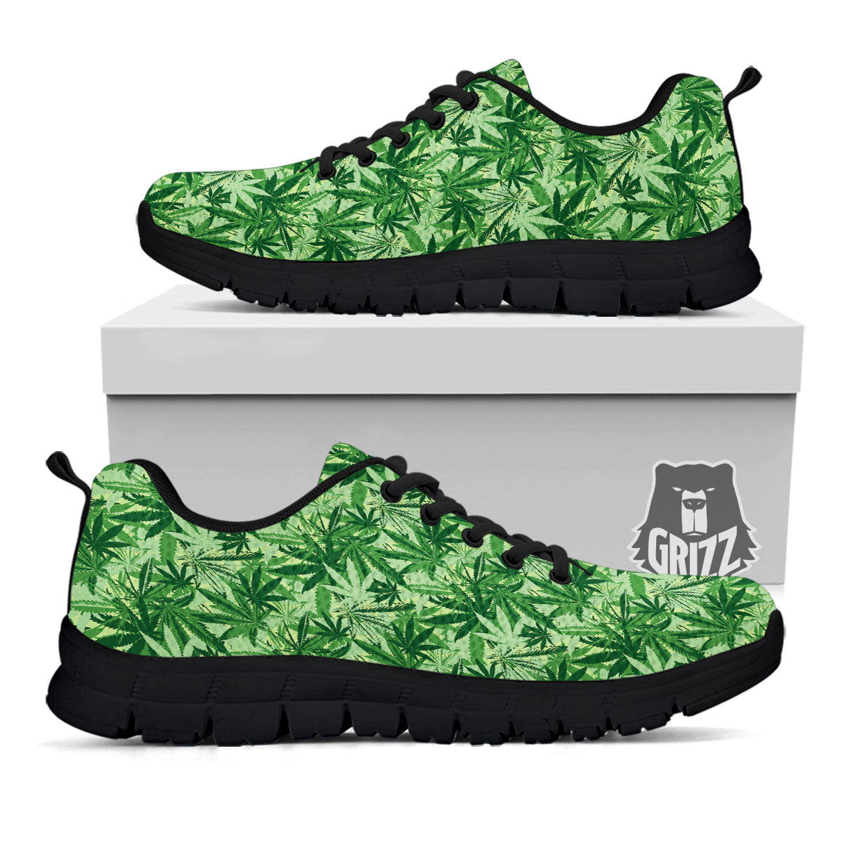 Hemp Leaf Print Pattern Black Sneaker-grizzshop
