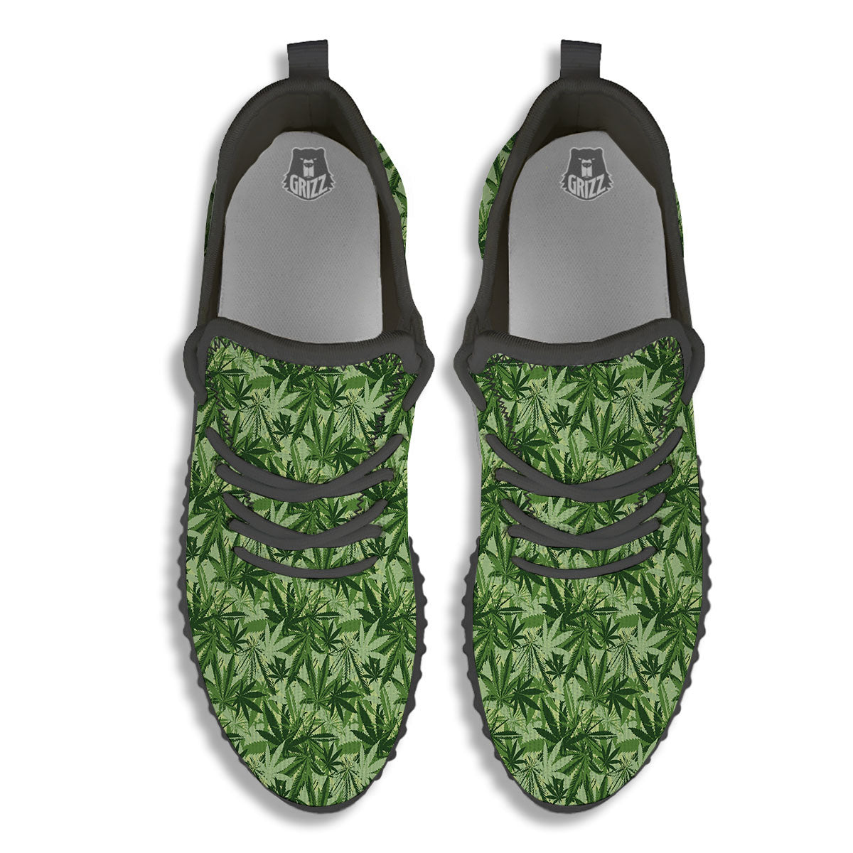 Hemp Leaf Print Pattern Black Walking Shoes-grizzshop
