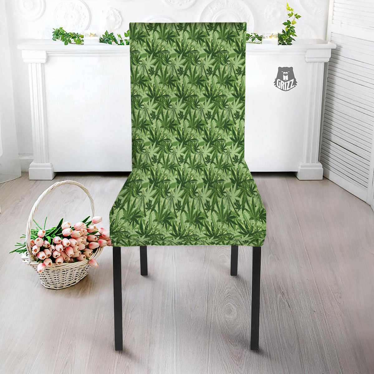 Hemp Leaf Print Pattern Dining Chair Slipcover-grizzshop