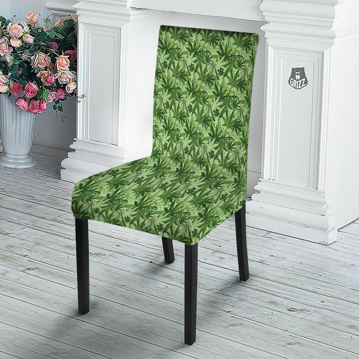 Hemp Leaf Print Pattern Dining Chair Slipcover-grizzshop