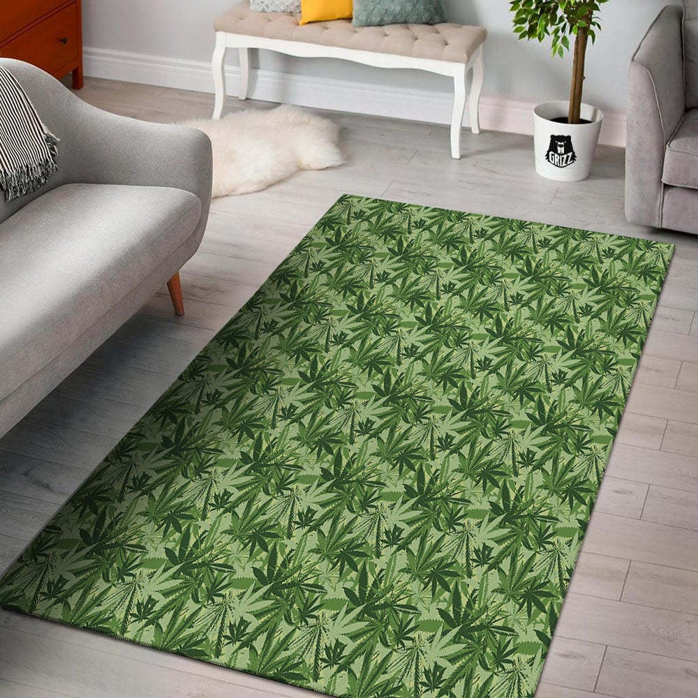 Hemp Leaf Print Pattern Floor Mat-grizzshop