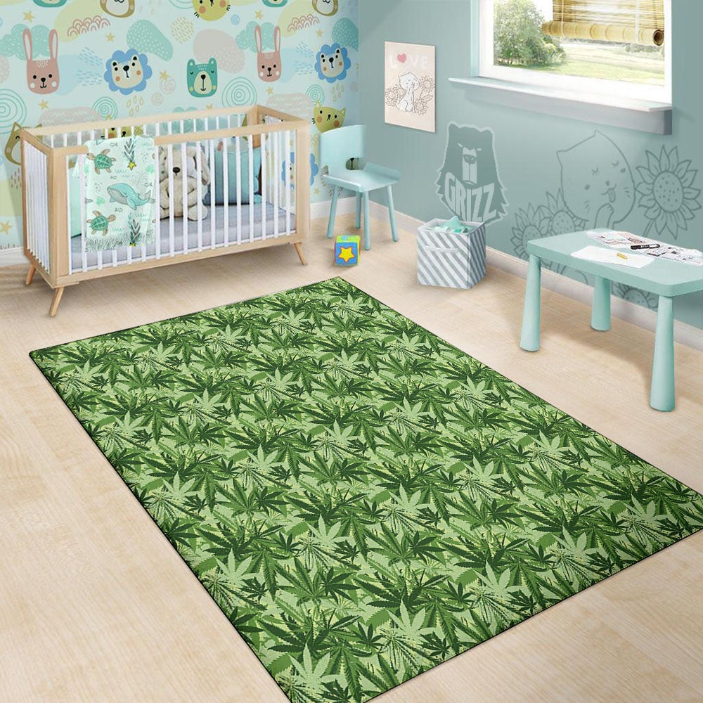 Hemp Leaf Print Pattern Floor Mat-grizzshop