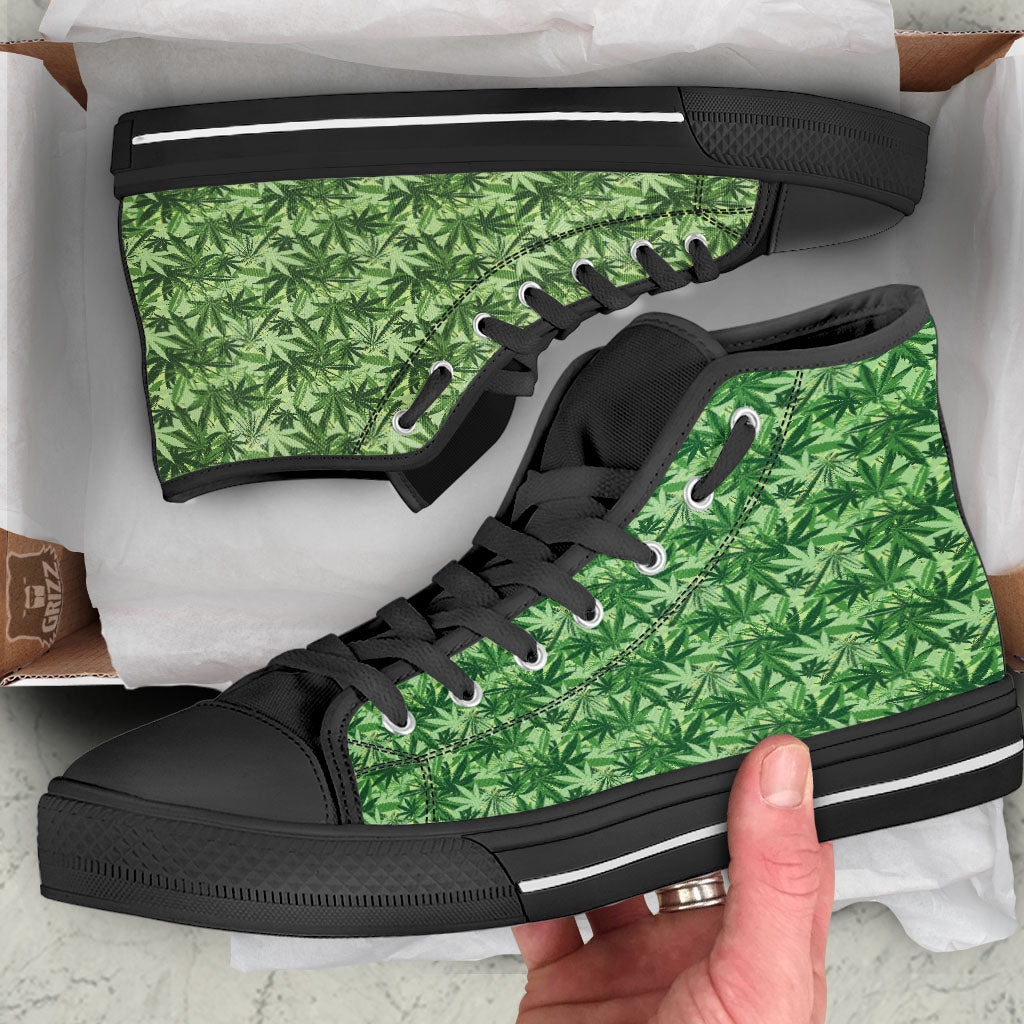 Hemp Leaf Print Pattern High Top Shoes-grizzshop