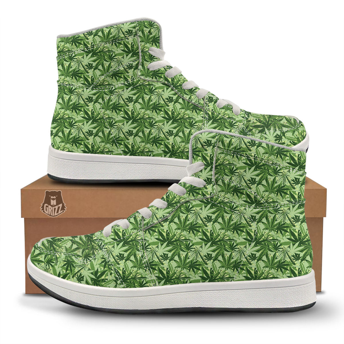 Hemp Leaf Print Pattern High Top Sneakers-grizzshop