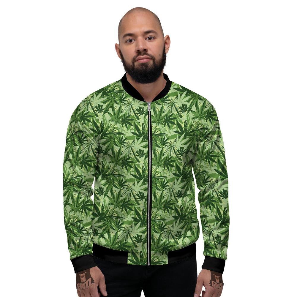 Hemp Leaf Print Pattern Men's Bomber Jacket-grizzshop