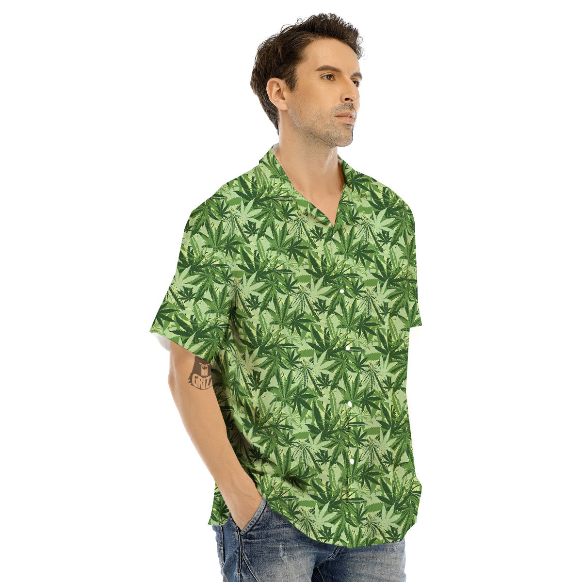 Hemp Leaf Print Pattern Men's Hawaiian Shirt-grizzshop