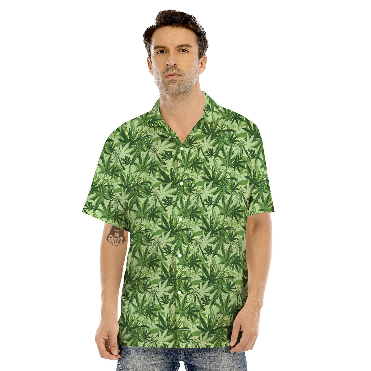 Hemp Leaf Print Pattern Men's Hawaiian Shirt-grizzshop